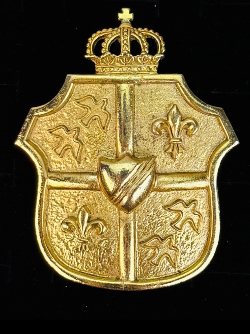 Vintage Goldtone Shield Crest Brroch with Crown Accent
